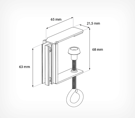 Струбцина с П-держателем UNI-CLAMP HOLDER, схема, габариты