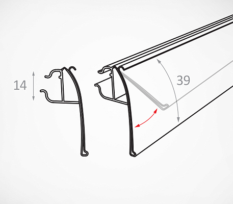 Ценникодержатель для полок из металлических прутьев FRW39, схема, габариты