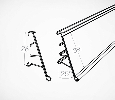 Ценникодержатель для полок Linde LF, схема, габариты