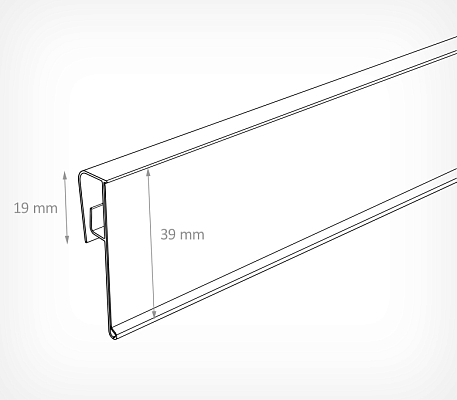 Ценникодержатель на полки из металлических прутьев KEL39, схема, габариты