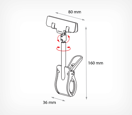 Держатель CLAMP-360, цвет прозрачный CLAMP-360, схема, габариты