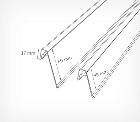 Ценникодержатель для крепления на корзины из металлических прутьев KE, схема, габариты